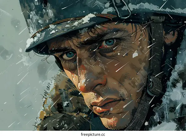 A soldiers portrait in the snow