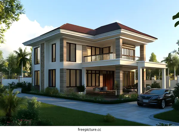 Modern Luxury Home with Large Windows and Balcony