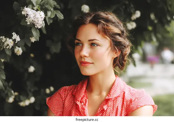 Woman in Red Polka Dot Shirt Outdoors