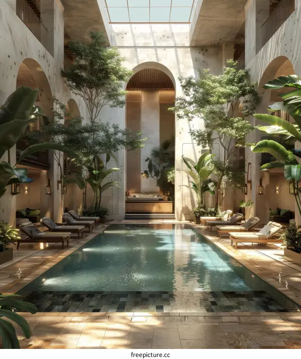 Indoor Pool with Lush Tropical Garden