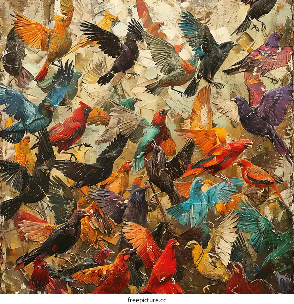 A beautiful collage of different bird species in flight