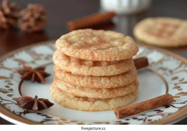 Stack of four cookies with cinnamon sticks and anise stars