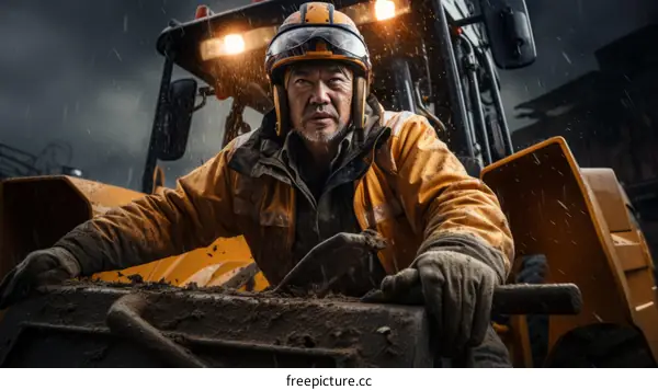 Portrait of a Male Construction Worker Operating Heavy Machinery