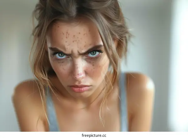 Close-up Portrait of a Woman with Angry Expression