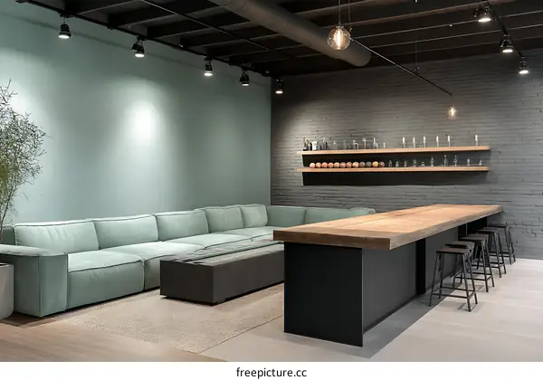 Modern Office Lounge Area with Bar