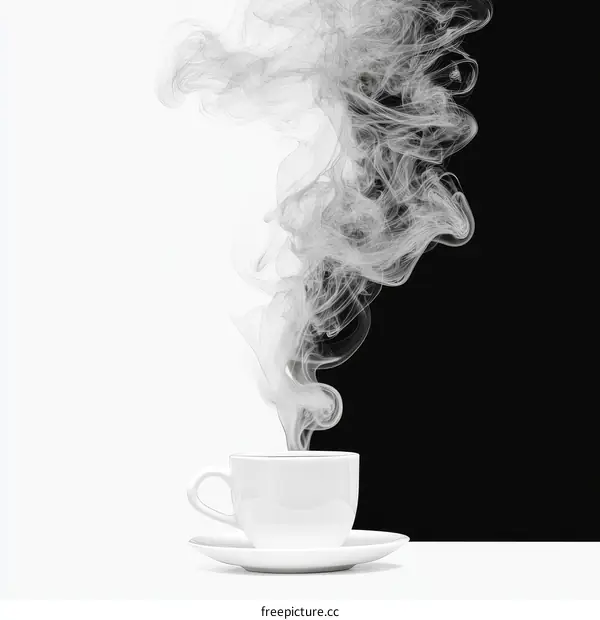 White Coffee Cup with Steam in Black and White