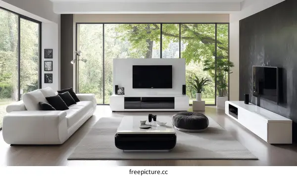 Modern White Living Room with Large Windows