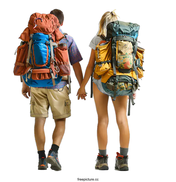 [Transparent Background PNG]A couple of backpackers holding hands