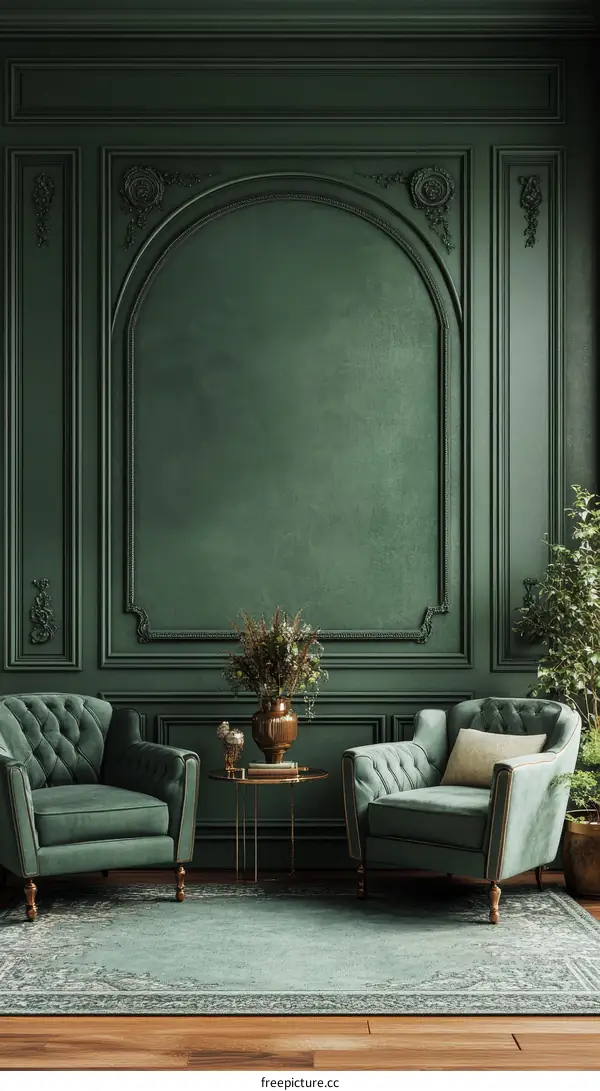 Elegant Dark Green Living Room Interior Design