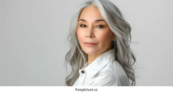 portrait of a beautiful asian woman with gray hair