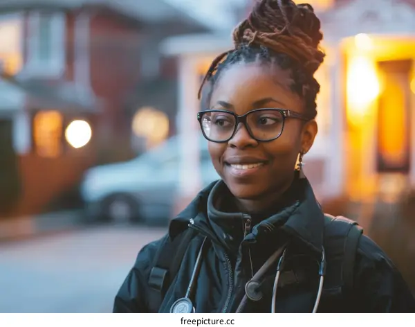 Close-up portrait of a young female paramedic smiling