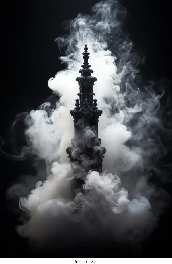 Black chess piece king surrounded by white smoke