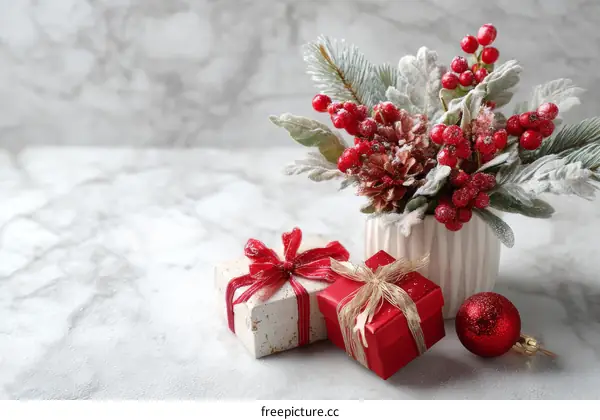 Christmas Decor Arrangement with Gifts and Ornaments