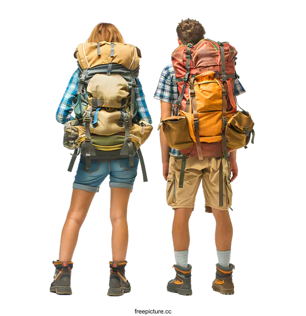 [Transparent Background PNG]A young couple with large backpacks