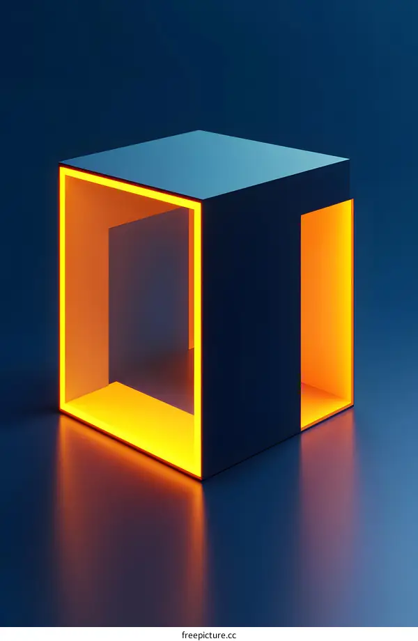 Abstract Cube With Orange Neon Light