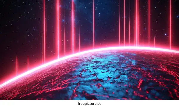 Abstract Neon Planet in Space