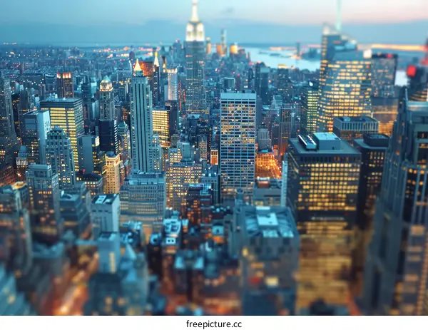 New York City Skyline at Night in Miniature