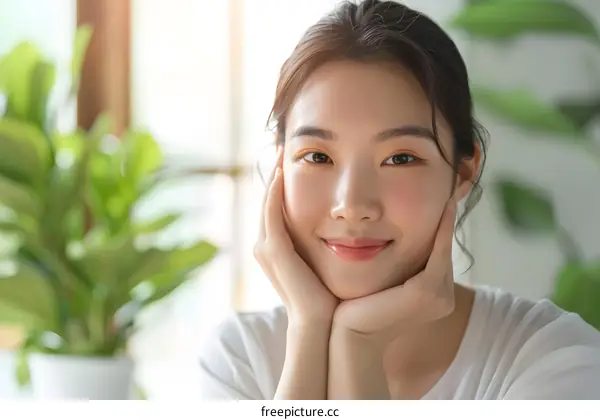 Closeup Portrait of a Young Asian Woman Smiling