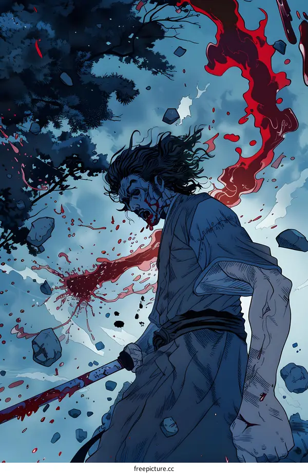 Samurai Warrior Illustration Blood Fight