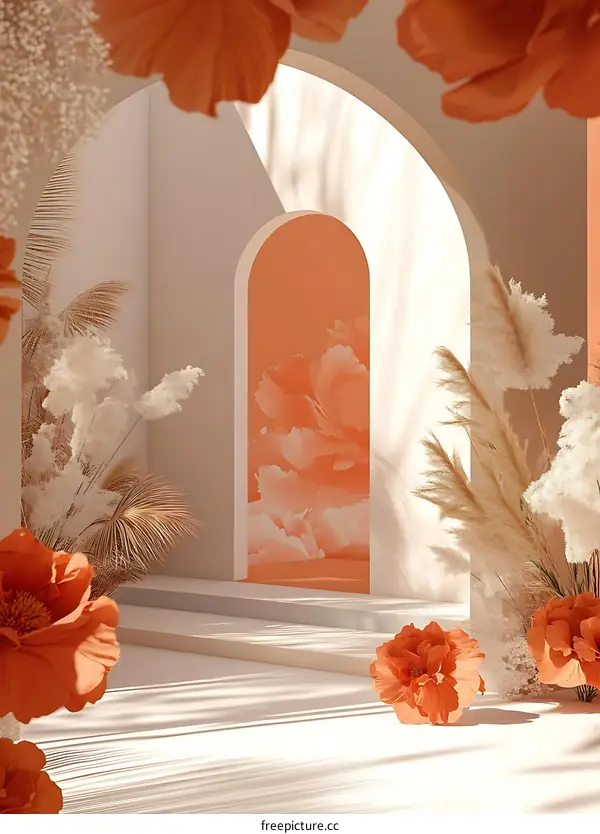 Archway with Flowers and White Plants