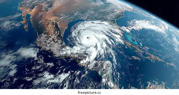 Satellite View of a Powerful Hurricane Over Mexico and the Caribbean Sea