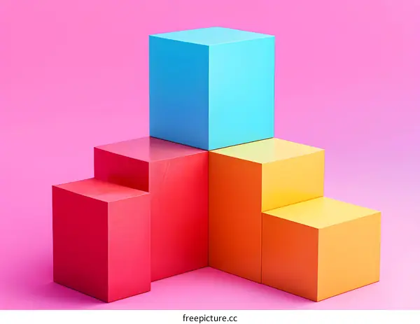 Colorful 3D cubes on pink background