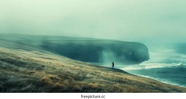 Person standing alone on a cliff overlooking a rough sea
