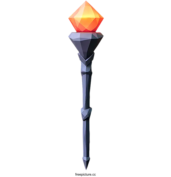 [Transparent Background PNG]Low Poly Fantasy Staff with Gem