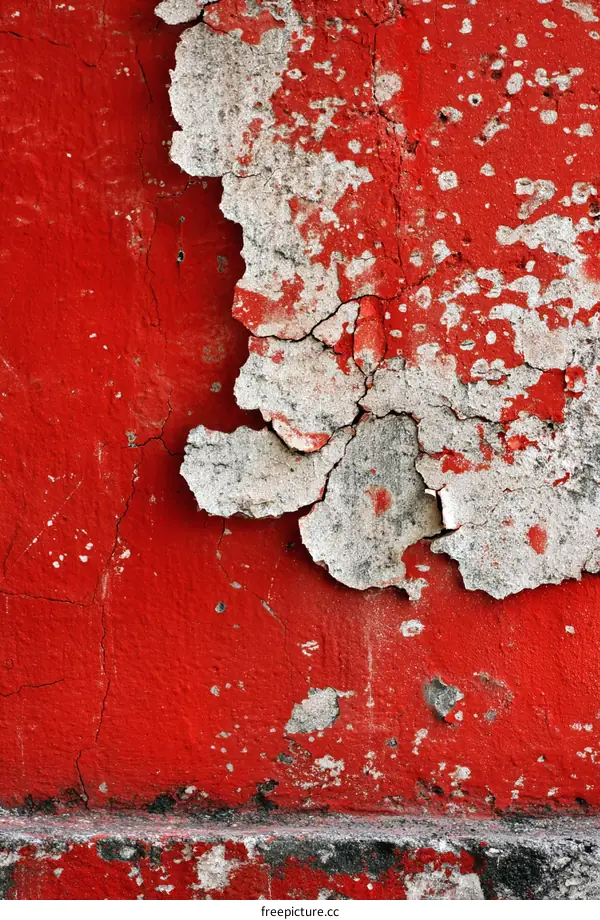 Red Painted Wall with Peeling Paint Texture