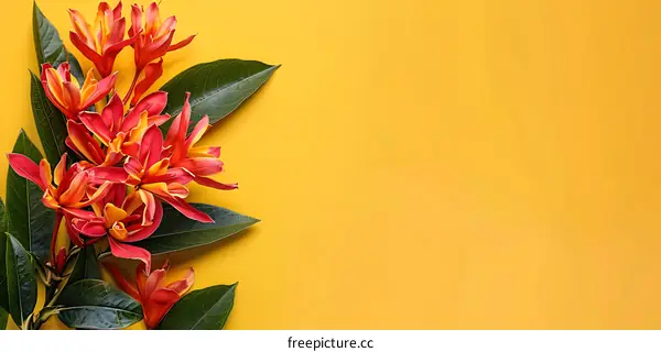 Red and Yellow Flowers on a Yellow Background