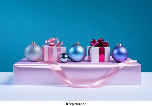 Christmas Gift Box and Ornament Composition