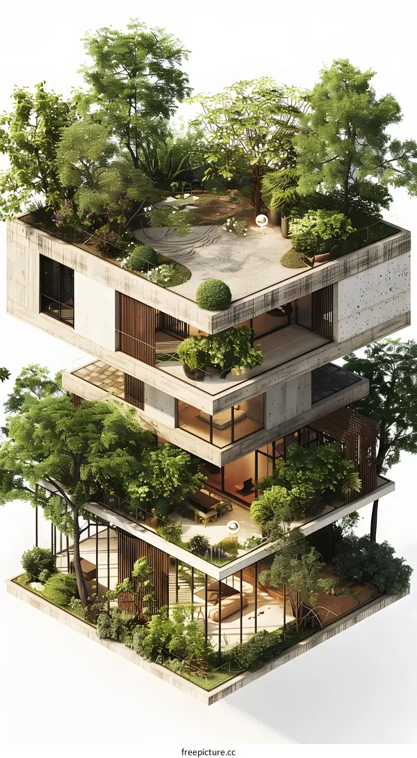 Modern Architecture with Green Rooftops and Gardens