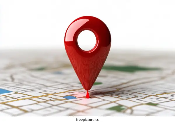 Red Map Pointer on City Map