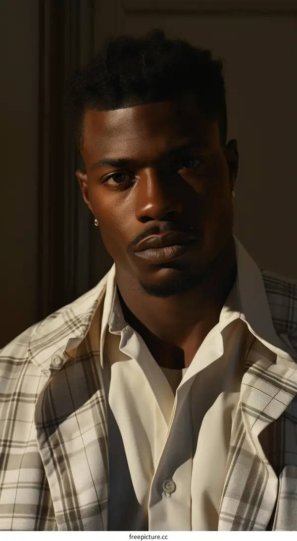 A portrait of a young African-American man in a white shirt and gray jacket.