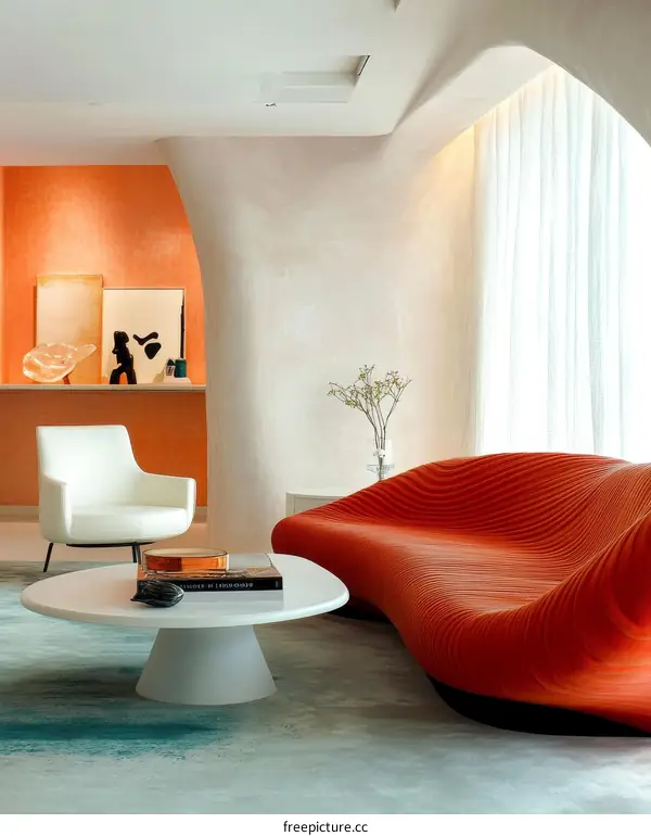 Modern Living Room Interior Design with Orange Sofa
