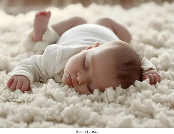 Sleeping Baby on White Blanket