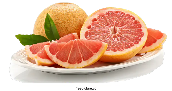 [Transparent Background PNG]Fresh Ripe Grapefruit Slices On Plate