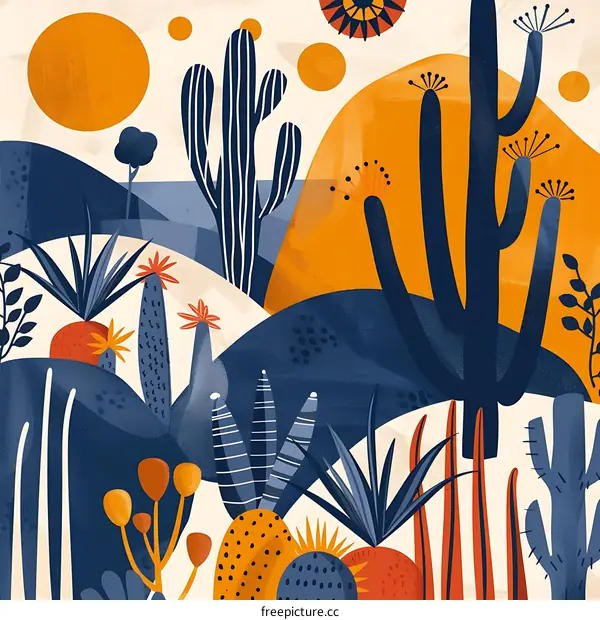 Desert Cactus Landscape Illustration