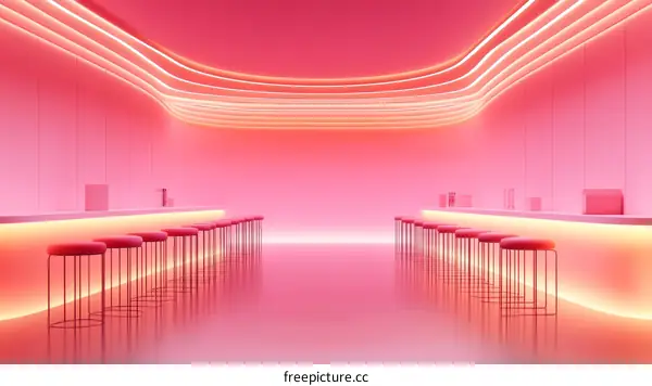 Pink Neon Bar Interior Design Illustration