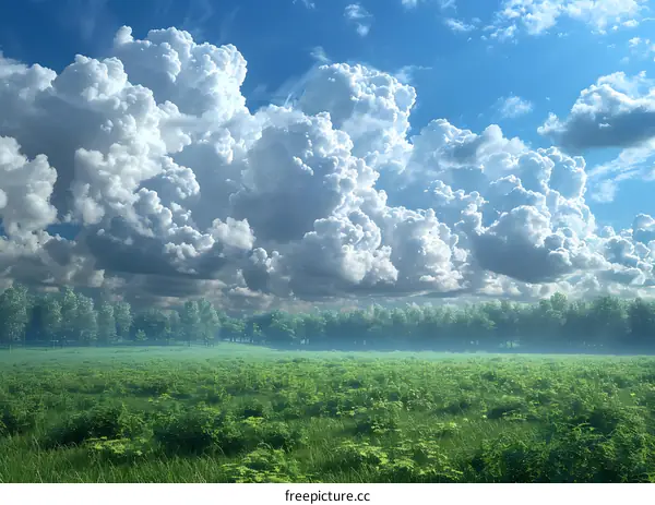 Blue sky, white clouds and grassland