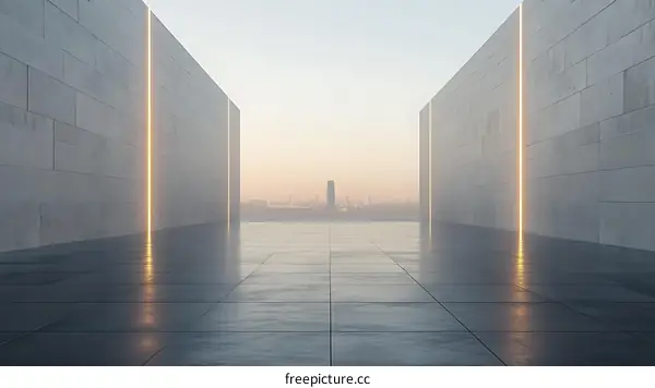 Modern Empty Architectural Corridor in Cityscape