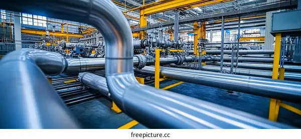 Industrial Piping System in a Factory