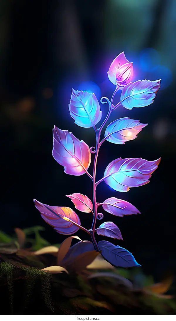 Fantasy glowing plant with shiny leaves
