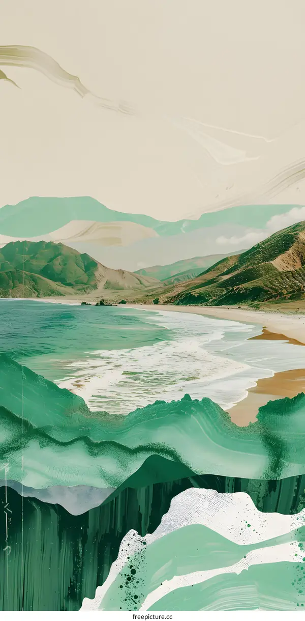 Abstract Green Mountain Landscape Art