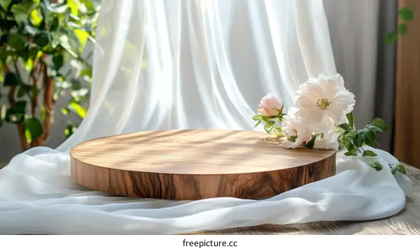 Wooden Display Stand with Fresh Flowers