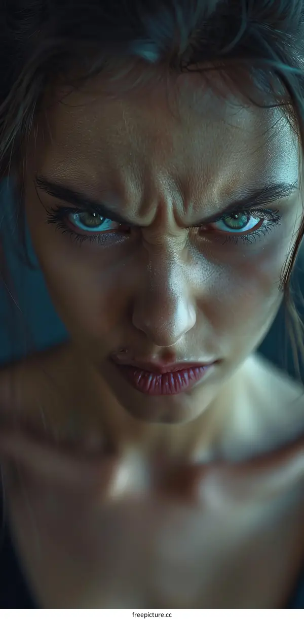 Close Up Portrait of a Woman with Intense Expression