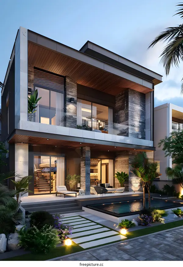 A Modern House with Palm Trees