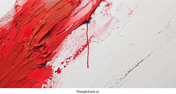 Abstract Expressionist Oil Painting with Red and White