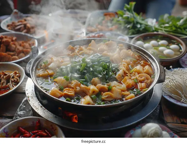 Chinese Delicacy Including Tripe, Meatballs, and Fish