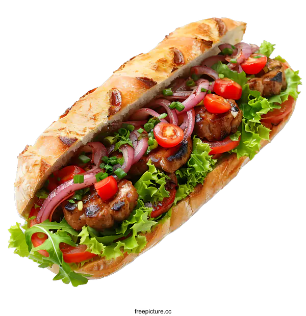 [Transparent Background PNG]Delicious Grilled Pork Tenderloin Sandwich on White Background